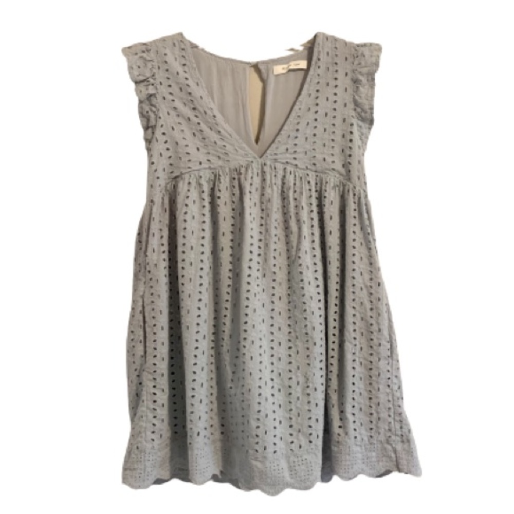 Mustard Seed Dress Romper Eyelet Pastel Blue Ruffle Sleeve Mini Dress Pockets